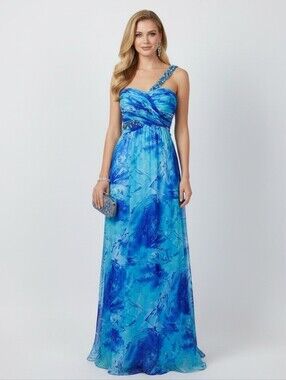 Cache Chiffon Formal Maxi Prom And Pageant Dress- Seafoam blue & Teal